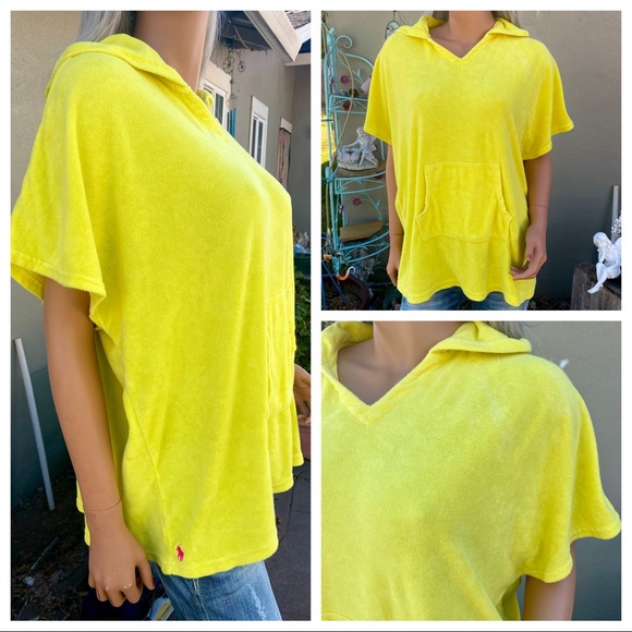 12/14 Ralph Lauren POLO Terry Short Sleeve Sweatshirt Hoodie 🦘Pocket - Picture 4 of 16